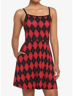 Best Sale ❤️ Red & Black Argyle 👗 Dress 🥰
