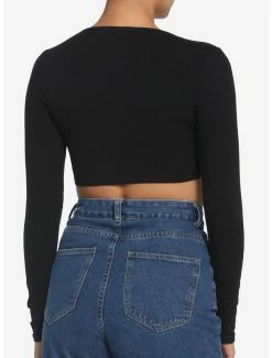 Best Pirce 👍 Black O-Ring Strappy 👧 Girls Long-Sleeve Crop Top 🎉 -HT Style Outlet Store 18664053 av2