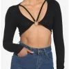 Best Pirce 👍 Black O-Ring Strappy 👧 Girls Long-Sleeve Crop Top 🎉 -HT Style Outlet Store 18664053 hi
