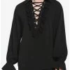 Buy ⭐ Black Ruffle Lace-Up Long-Sleeve 👚 Shirt 👏 -HT Style Outlet Store 18676591 hi