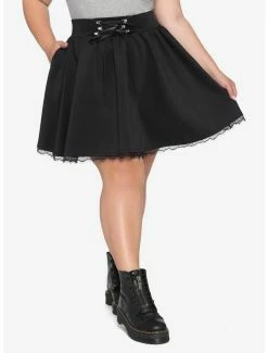 Outlet โ๏ธ Black Lace-Up Skater ๐ Skirt Plus Size ๐งจ