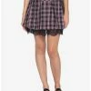 Hot Sale 🌟 Pink & Black Plaid Lace Trim Pleated 👗 Skirt 👏 -HT Style Outlet Store 18686590 hi