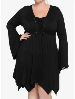 Best reviews of ๐ Black Lace-Up Hanky Hem ๐ Dress Plus Size ๐ฏ