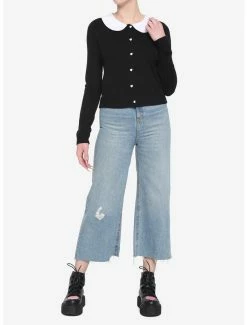 Coupon 🥰 Black & White Collar 👧 Girls Crop Cardigan 👏 -HT Style Outlet Store 18689473 av1