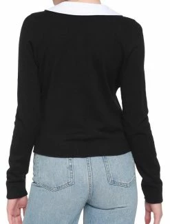 Coupon 🥰 Black & White Collar 👧 Girls Crop Cardigan 👏 -HT Style Outlet Store 18689473 av2