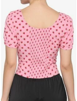 Promo 🎁 Strawberry Lace-Up 👧 Girls Crop Woven Top ⌛ -HT Style Outlet Store 18729410 av2