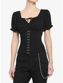 Wholesale 🛒 Black Hook-And-Eye 👧 Girls Crop Woven Top ⭐