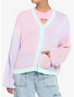 Promo 🎁 Pastel Pink & Lavender Color Block 👧 Girls Cardigan 🌟