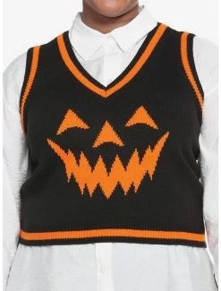 Coupon โ๏ธ Black & Orange Pumpkin ๐ง Girls Sweater Vest Plus Size โญ