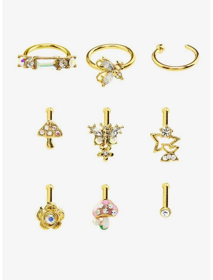 Best Sale โญ Steel Gold Mushroom Butterfly Nose Stud & Hoop 9 Pack ๐ 3 Best Sale โญ Steel Gold Mushroom Butterfly Nose Stud & Hoop 9 Pack ๐