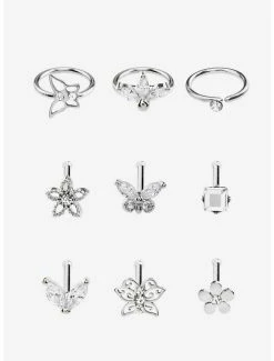 Best reviews of 🛒 Steel Silver Butterfly Flower Nose Stud & Hoop 9 Pack 😉