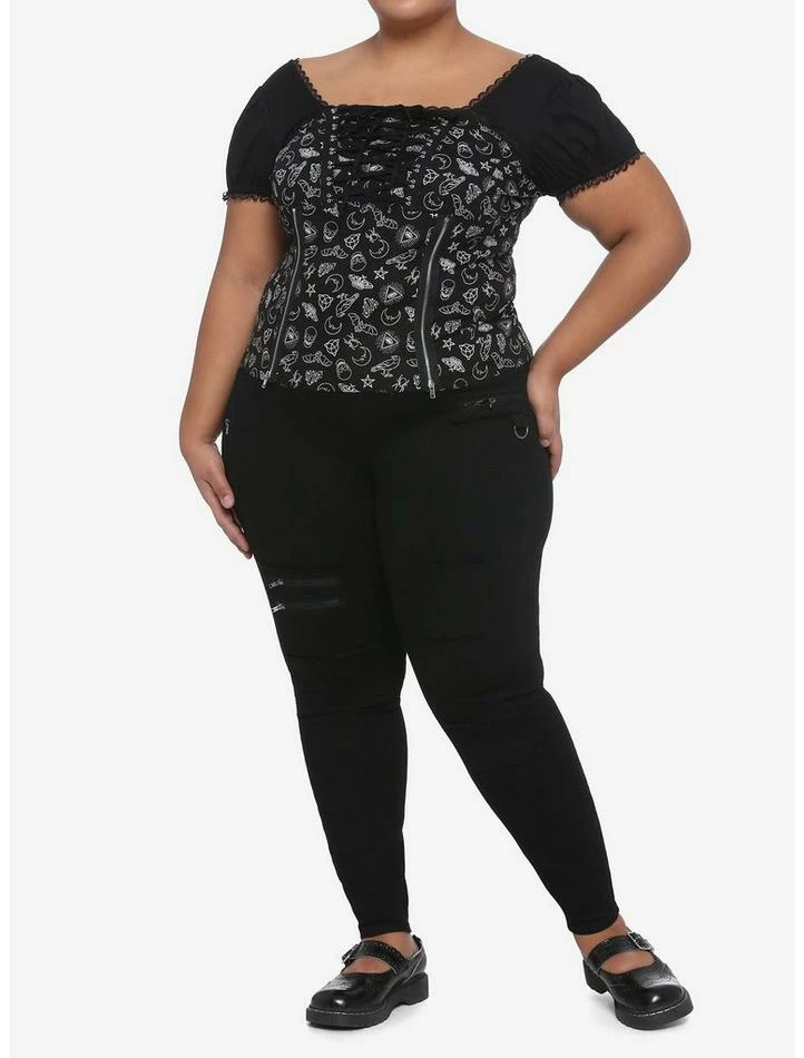 Best deal 🥰 Black & White Magic Symbols Zipper & Lacing 👧 Girls Top Plus Size 😍 4 Best deal 🥰 Black & White Magic Symbols Zipper & Lacing 👧 Girls Top Plus Size 😍 - Image 2