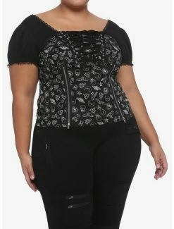 Best deal 🥰 Black & White Magic Symbols Zipper & Lacing 👧 Girls Top Plus Size 😍
