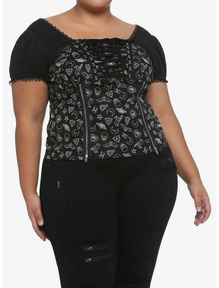 Best deal 🥰 Black & White Magic Symbols Zipper & Lacing 👧 Girls Top Plus Size 😍 3 Best deal 🥰 Black & White Magic Symbols Zipper & Lacing 👧 Girls Top Plus Size 😍
