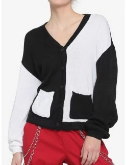Best Sale 😀 Black & White Split Boyfriend Fit 👧 Girls Cardigan 😍