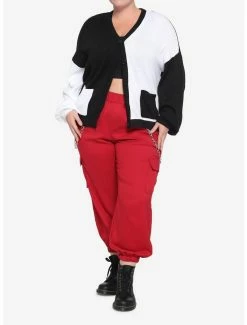 Hot Sale 👍 Black & White Split Boyfriend Fit 👧 Girls Cardigan Plus Size 🥰 -HT Style Outlet Store 18759099 av1
