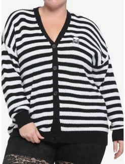 Hot Sale ✨ Black & White Stripe Skull 👧 Girls Cardigan Plus Size 😀