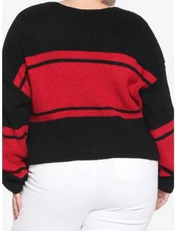 New 🔔 Black & Red Stripe Skull 👧 Girls Crop Sweater Plus Size 🔔 -HT Style Outlet Store 18760431 av2