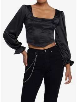 Top 10 💯 Black Corset 👧 Girls Crop Long-Sleeve Top 🔥