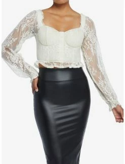 Budget 🛒 Ivory Lace Corset 👧 Girls Long-Sleeve Top 🧨