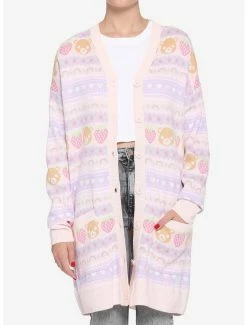 Budget 👍 Pastel Teddy Bear & Strawberries Oversized 👧 Girls Cardigan 🤩