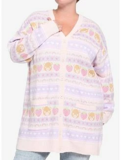Promo 🥰 Pastel Teddy Bear & Strawberries Oversized 👧 Girls Cardigan Plus Size 👏