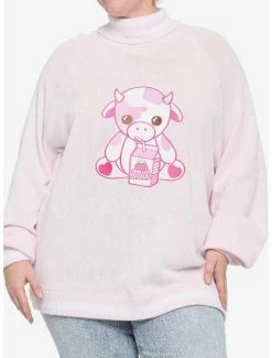 Promo 🌟 Strawberry Milk Cow Turtleneck 👧 Girls Sweater Plus Size 👏