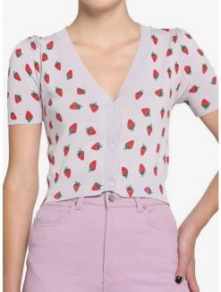 Coupon 🌟 Lilac Strawberry 👧 Girls Crop Cardigan 💯