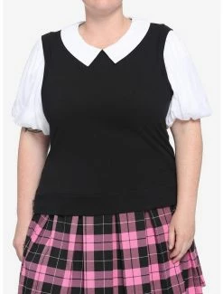 Best deal 🎉 Black & White Collar 👧 Girls Twofer Top Plus Size ❤️