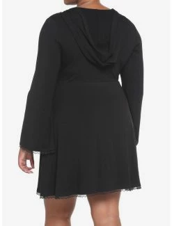 Buy ✨ Black Lace-Up Front Hooded 👗 Dress Plus Size 👏 -HT Style Outlet Store 18815387 av2