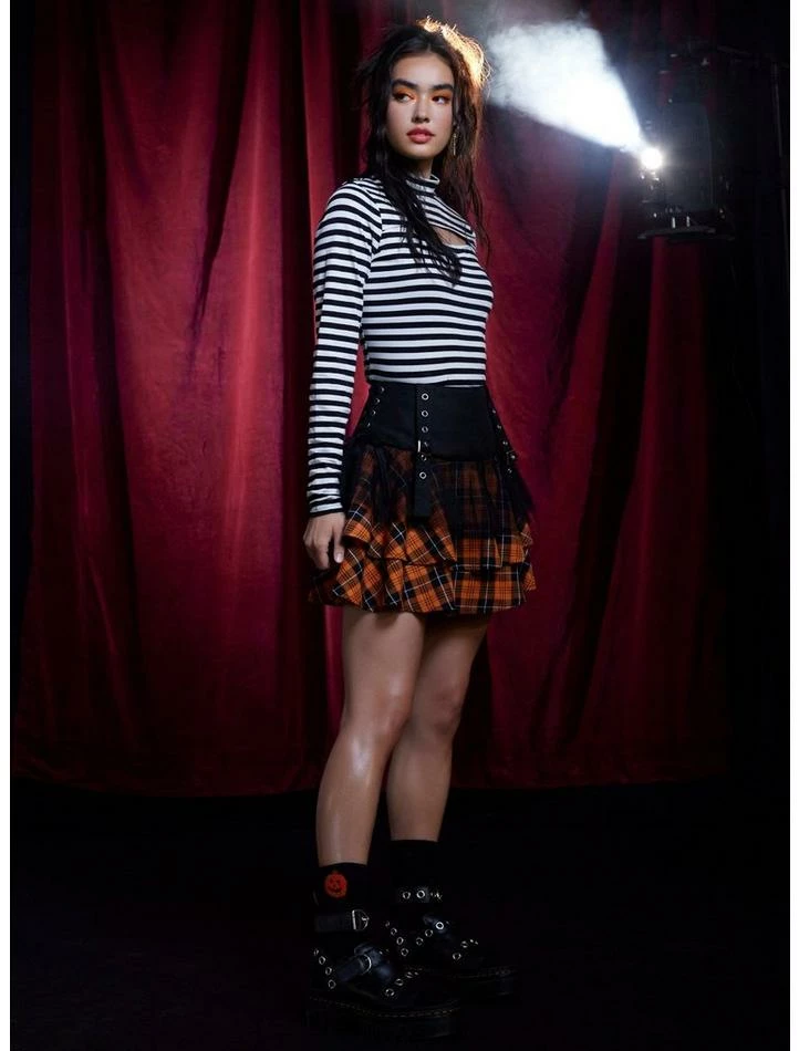 Outlet 🎉 Orange & Black Plaid Buckle Tulle 👗 Skirt 😀 4 Outlet 🎉 Orange & Black Plaid Buckle Tulle 👗 Skirt 😀 - Image 2