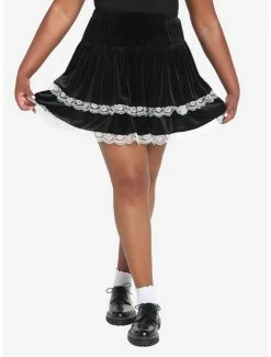 Cheapest 😀 Black Velvet & White Lace 👗 Skirt Plus Size ⌛ -HT Style Outlet Store 18815519 av3