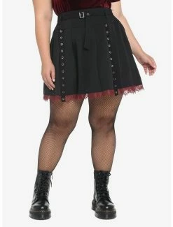 Best deal 👏 Black Lace Trim & Grommets Pleated 👗 Skirt Plus Size ⭐