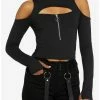 Best Sale 😉 Black Cold-Shoulder Hooded 👧 Girls Top 🧨