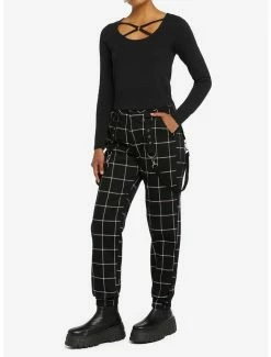 Deals 😉 Black Strappy O-Ring 👧 Girls Crop Long-Sleeve Top 💯 -HT Style Outlet Store 18816054 av1