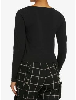 Deals 😉 Black Strappy O-Ring 👧 Girls Crop Long-Sleeve Top 💯 -HT Style Outlet Store 18816054 av2