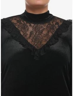 Best deal ⭐ Black Velvet & Lace Turtleneck 👧 Girls Long-Sleeve Top Plus Size 😀 -HT Style Outlet Store 18817484 av3