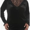 Best deal ⭐ Black Velvet & Lace Turtleneck 👧 Girls Long-Sleeve Top Plus Size 😀