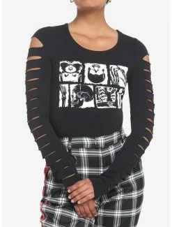 Deals ๐งจ Skeleton Slashed Long-Sleeve ๐ง Girls Crop Top โญ