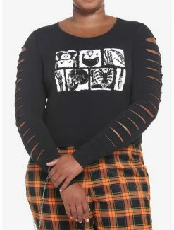 Wholesale ⌛ Skeleton Slashed Long-Sleeve 👧 Girls Crop Top Plus Size 🛒
