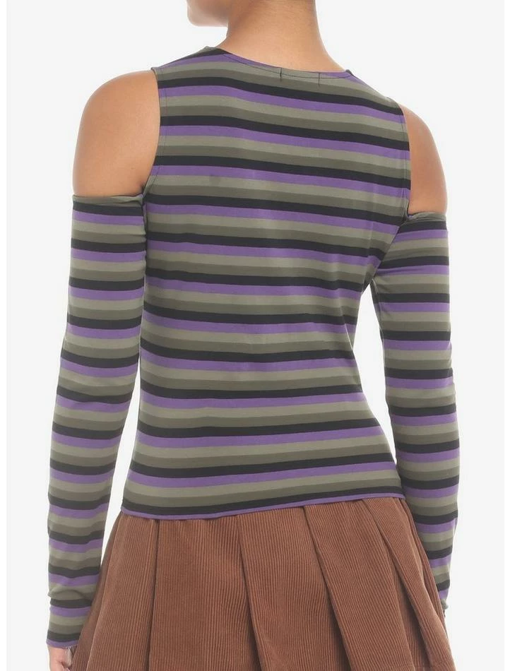 Brand new ⌛ Green & Purple Stripe Cold Shoulder 👧 Girls Long-Sleeve T-Shirt 🥰 5 Brand new ⌛ Green & Purple Stripe Cold Shoulder 👧 Girls Long-Sleeve T-Shirt 🥰 - Image 3