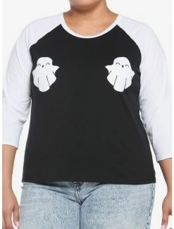 Flash Sale 😉 Smiling Ghost 👧 Girls Raglan T-Shirt Plus Size 🌟