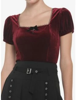 Flash Sale 🤩 Burgundy Velvet Puff-Sleeve 👧 Girls Top 🧨