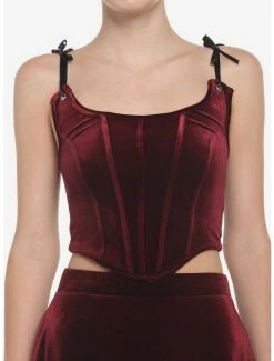 Promo ✔️ Burgundy Velvet Lace-Up 👧 Girls Corset 👍
