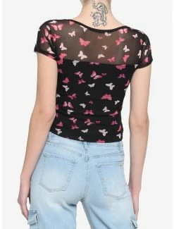 Cheapest 😀 Black & Pink Butterfly Ruched 👧 Girls Crop Top 🥰 -HT Style Outlet Store 18817684 av2