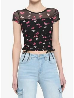 Cheapest 😀 Black & Pink Butterfly Ruched 👧 Girls Crop Top 🥰