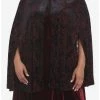 New ✔️ Burgundy & Black Damask Hooded 👧 Girls Cape Plus Size ⌛