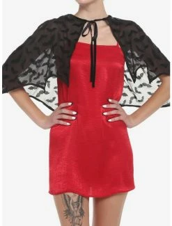 Deals 🎉 Black Flocked Bats 👧 Girls Cape 👏