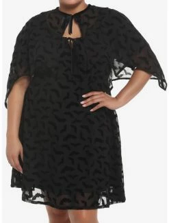 Coupon 🧨 Black Flocked Bats 👧 Girls Cape Plus Size ⭐