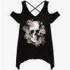 Budget 🥰 Floral Skull Shark Bite Cold Shoulder 👧 Girls Top Plus Size 🌟 -HT Style Outlet Store 18817755 hi